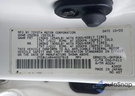 2004 Toyota 4Runner from USA, damaged, VIN JTEBU14R440027618